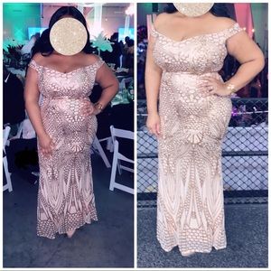 Off Shoulder Sequined Evening Dress